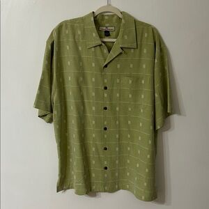 Tommy Bahama Silk Shirt Men’s L Green Beach Resort Wear Relaxed Festival Spring